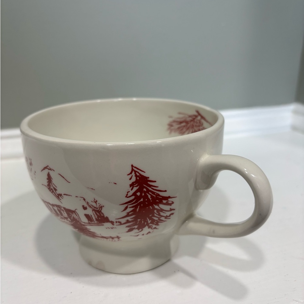 Anthropologie Christmas Toile Holiday Mug Red/White Scenic Teacup - Picture 4 of 7